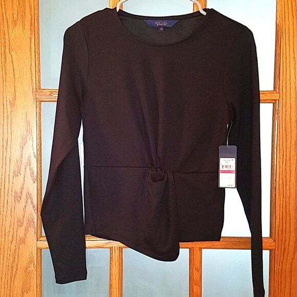 RACHEL Rachel Roy xs long sleeve nwt black macys business casual top knot front - Picture 2 of 14
